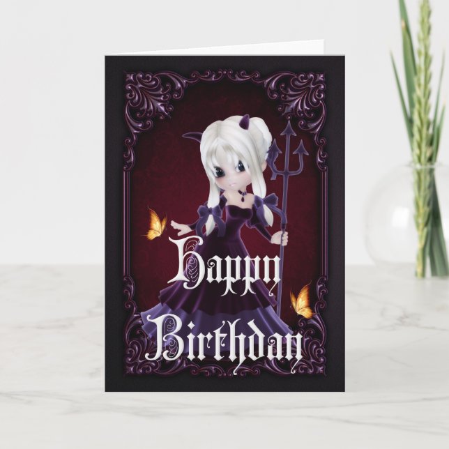 Little Devil 7 Gothic Happy Birthday Card (Front)