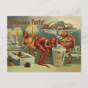 Little Devil on the Table, a Halloween Party Postcard