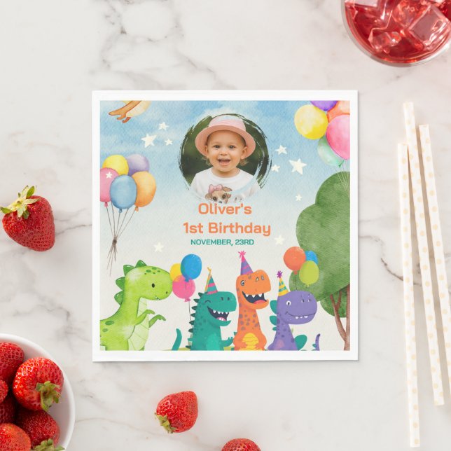 Little Dino 1st Birthday Paper Napkin (Insitu)