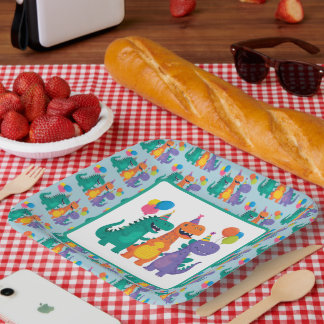 Little Dino 1st Birthday Paper Plate