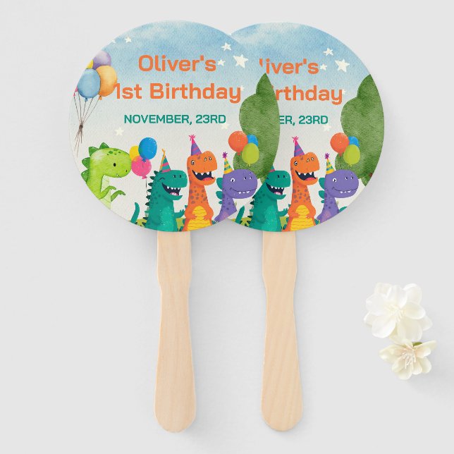 Little Dino 1st Birthday Set of Fans (Front and Back)