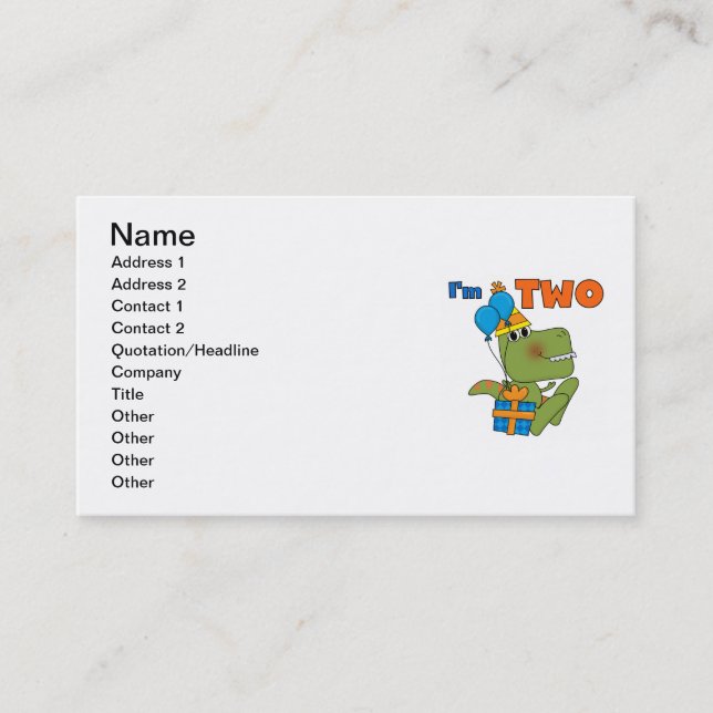 Little Dino 2nd Birthday Tshirts and Gifts Business Card (Front)