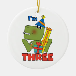 Little Dino 3rd Birthday Tshirts and Gifts Ceramic Tree Decoration