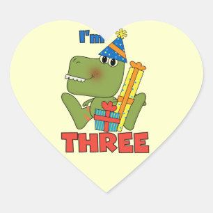 Little Dino 3rd Birthday Tshirts and Gifts Heart Sticker