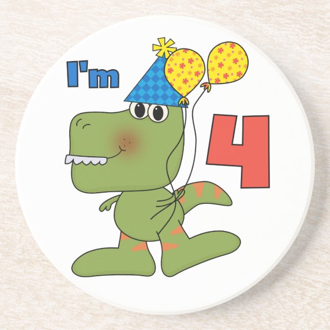 Little Dino 4th Birthday Tshirts and Gifts Coaster (Front)