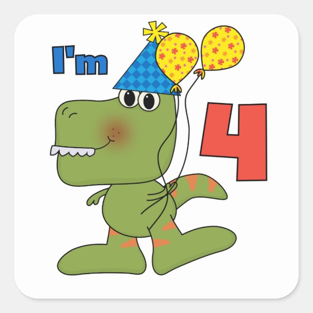 Little Dino 4th Birthday Tshirts and Gifts Square Sticker (Front)