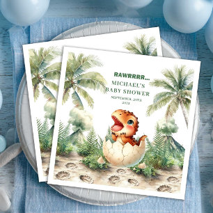 Little Dino Baby Shower Hatching Soon Name Napkins