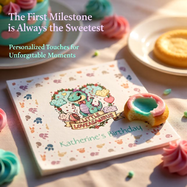 Little Dino Birthday Personalized Napkin (Creator Uploaded)