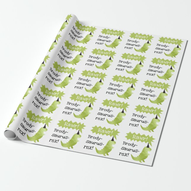 Little Dino Birthday Theme Dinosaur Baby Shower Wrapping Paper (Unrolled)