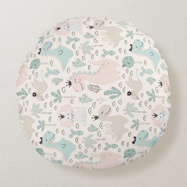 Little Dino Delight   Round Cushion (Front)