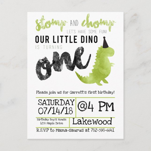 Little Dino First Birthday Dinosaur theme Boy Postcard (Front)