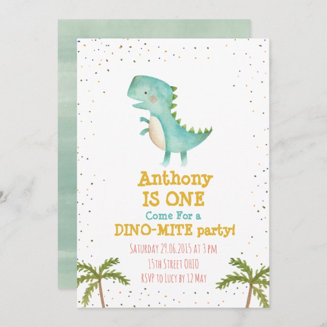 Little Dino First Birthday Party Invite (Front/Back)