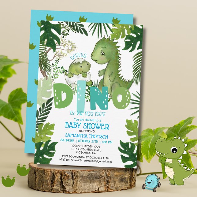 Little Dino Is On The Way Boy Baby Shower  Invitation (Little Dino Is On The Way Boy Baby Shower Invitation )