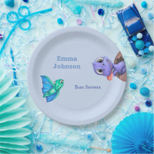 Little Dino on The Way Baby Shower Paper Plate
