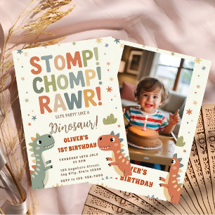 Little Dino ROAR First Birthday Party Invitation