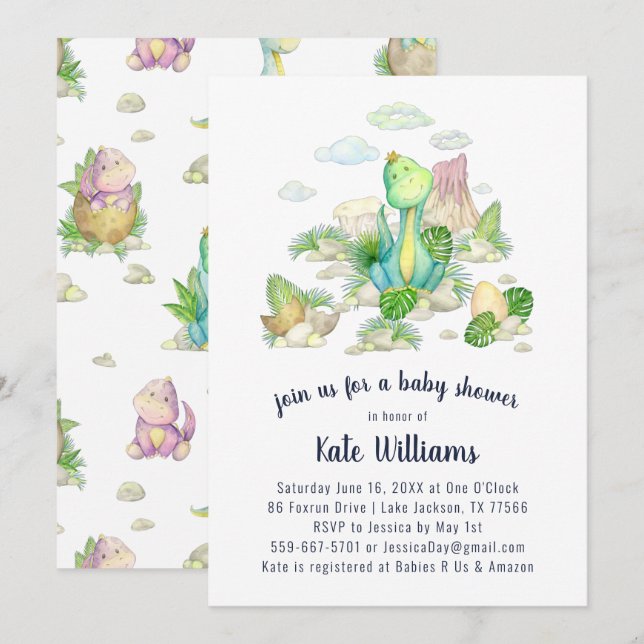 Little Dinosaur Baby Shower Invitation (Front/Back)