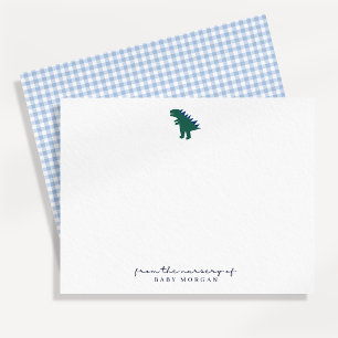 Little Dinosaur Blue Gingham Nursery Note Card