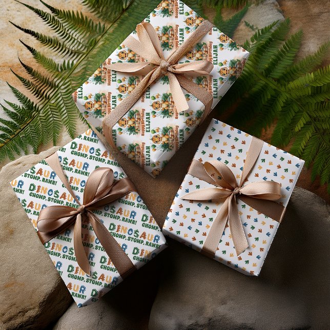 Little Dinosaur Chomp Stomp Rawr Birthday Party Wrapping Paper Sheet (Little Dinosaur Chomp Stomp Rawr Birthday Party Wrapping Paper Sheets)