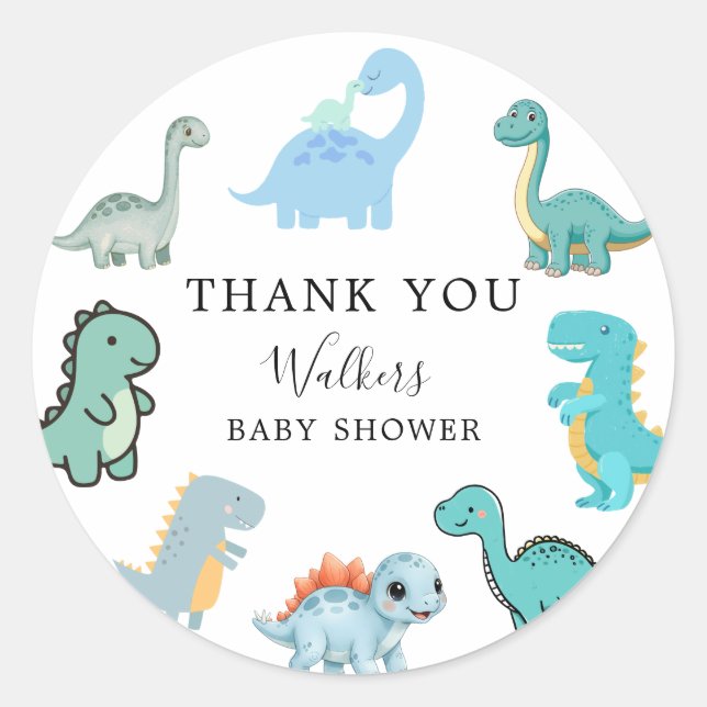 Little Dinosaur Cute Baby Shower Classic Round Sticker (Front)