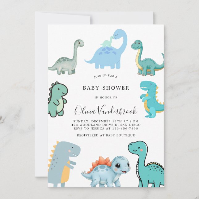 Little Dinosaur Cute Baby Shower Invitation (Front)