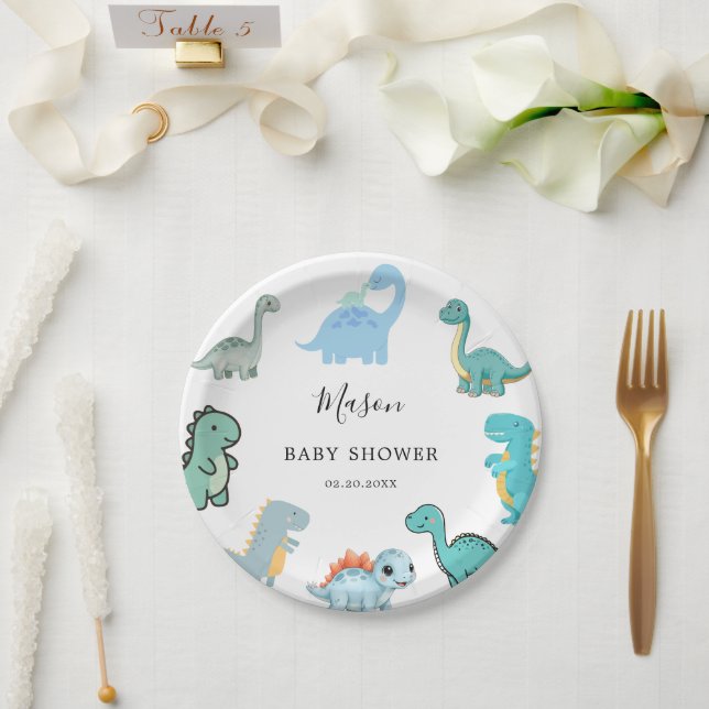 Little Dinosaur Cute Baby Shower Paper Plate (Wedding)