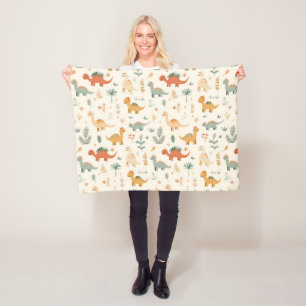 Little Dinosaurs Beige Neutral Tones Fleece Blanket