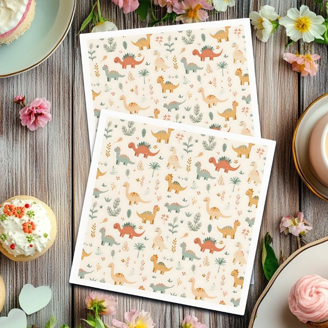 Little Dinosaurs Beige Neutral Tones Napkin (Creator Uploaded)