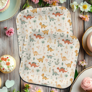 Little Dinosaurs Beige Neutral Tones Paper Plate