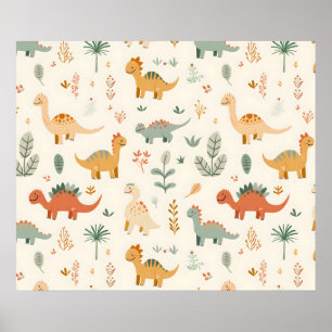 Little Dinosaurs Beige Neutral Tones Poster