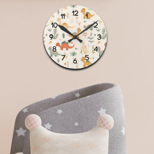 Little Dinosaurs Beige Neutral Tones Round Clock