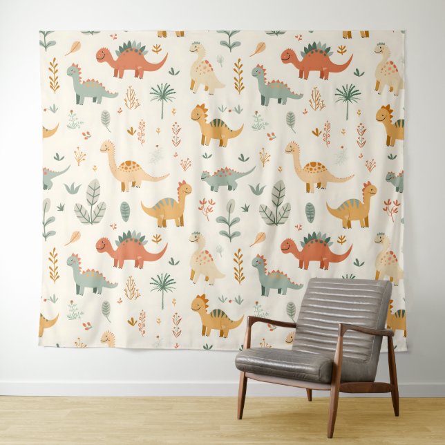 Little Dinosaurs Beige Neutral Tones Tapestry (In Situ (Horizontal))