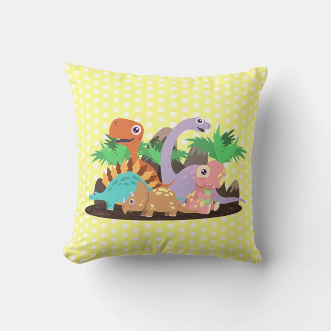 Little Dinosaurs Throw Pillow (Front)