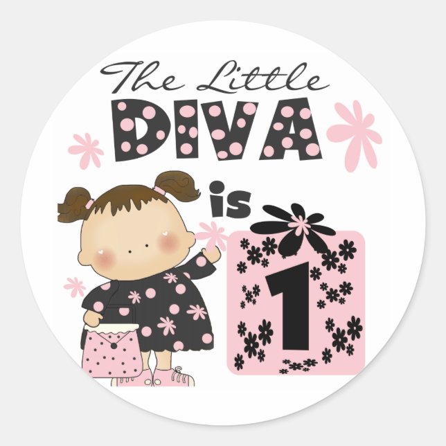 Little Diva 1st Birthday Tshirts and Gifts Classic Round Sticker (Front)