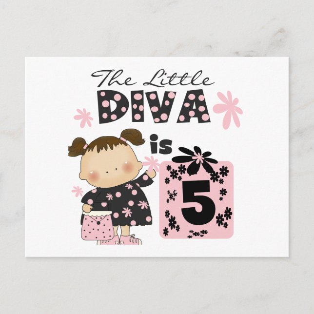 Little Diva 5th Birthday Tshirts and Gifts Postcard (Front)