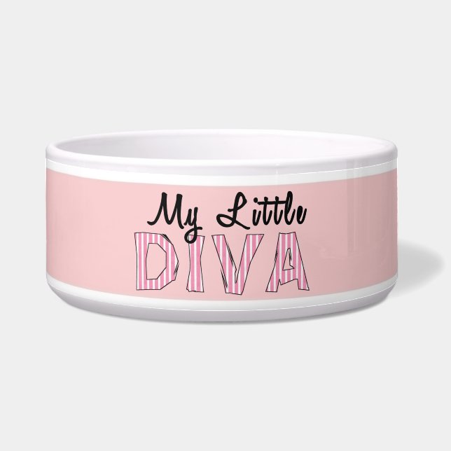 Little Diva w/paw prints Pet Bowl (Front)