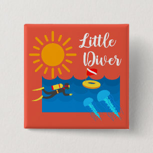 Little Diver with Jelly Fish - Square Button
