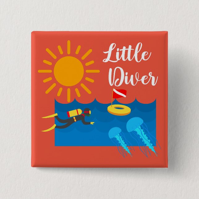 Little Diver with Jelly Fish - Square Button (Front)