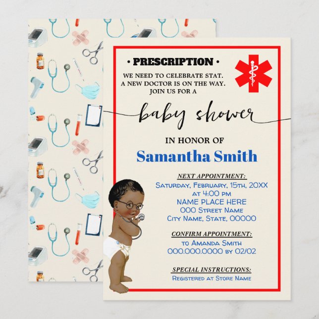Little Doctor on his Way Medical AA Baby Shower Invitation (Front/Back)