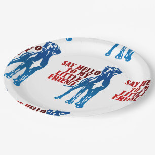 Little dog, big friend paper plate