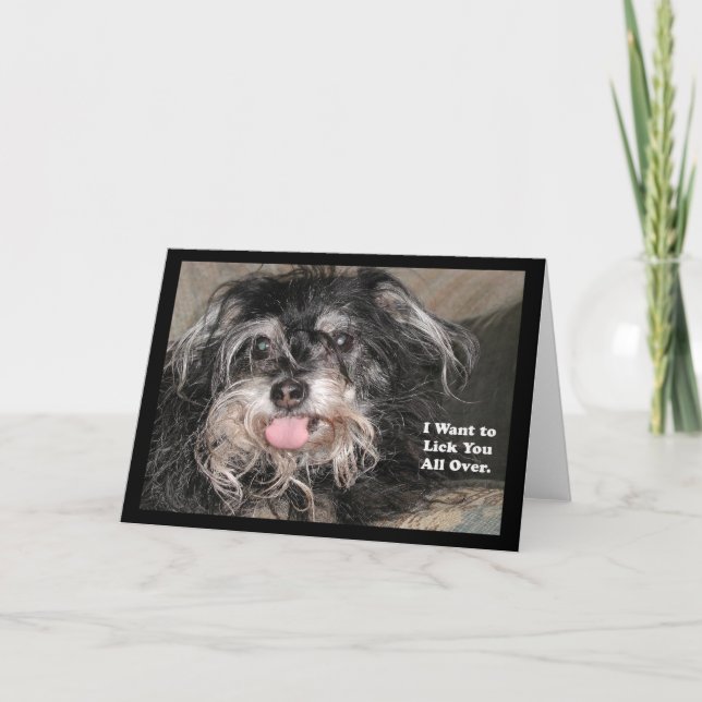 "Little Dog Joey: 'I want to lick you all over'" Card (Front)