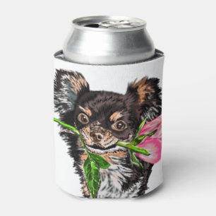 Little Dog with Rose Can Cooler Romantic