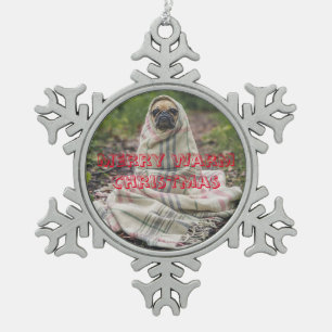 Little doggy feel the cold snowflake pewter christmas ornament