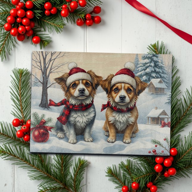 Little Dogs in Preppy Winter Attire and Hat Winter Cutting Board (Creator Uploaded)