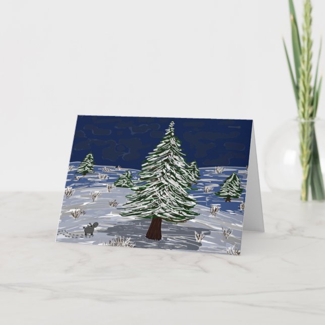 little donkey and big pine tree holiday card (Front)