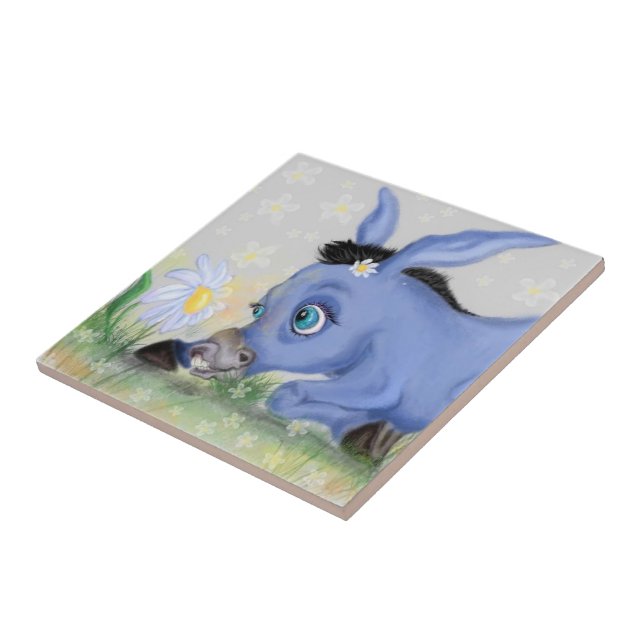Little Donkey and Daisy Ceramic Tile - Painting (Side)