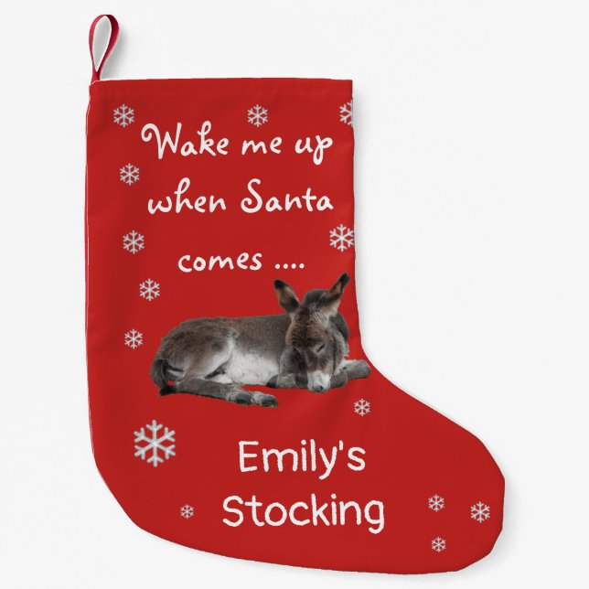 Little Donkey Snowflakes Red Small Christmas Stocking (Front)