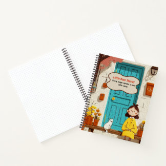 Little Door Stories Cute Girl and White Cat Notebook