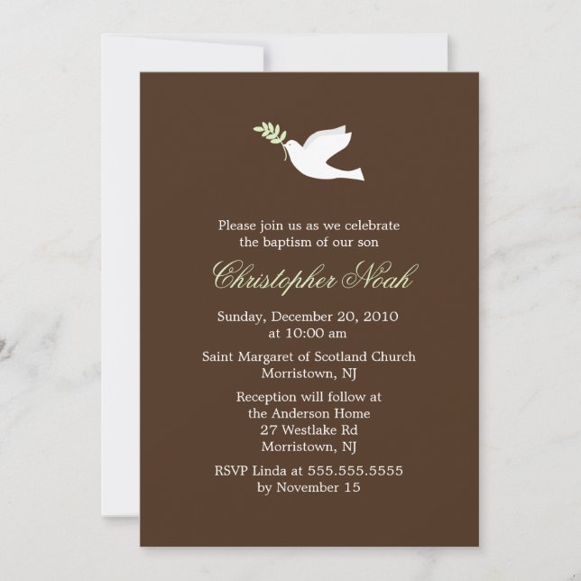 Little Dove Christening and Baptism Invitation (Front)