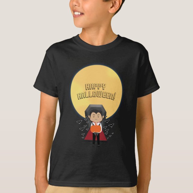 Little Dracula Halloween Vampire & Moon Custom T-Shirt (Front)