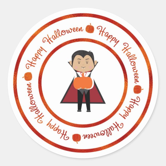 Little Dracula Vampire Happy Halloween Party Treat Classic Round Sticker (Front)